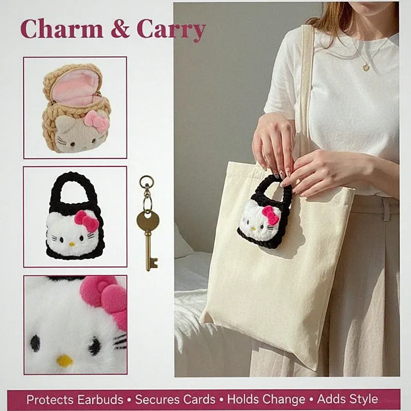 1 Stück Anime Kopfhörer-Tasche Kittys Katze Hawaii Plüsch Anti-Fall Schutzhülle