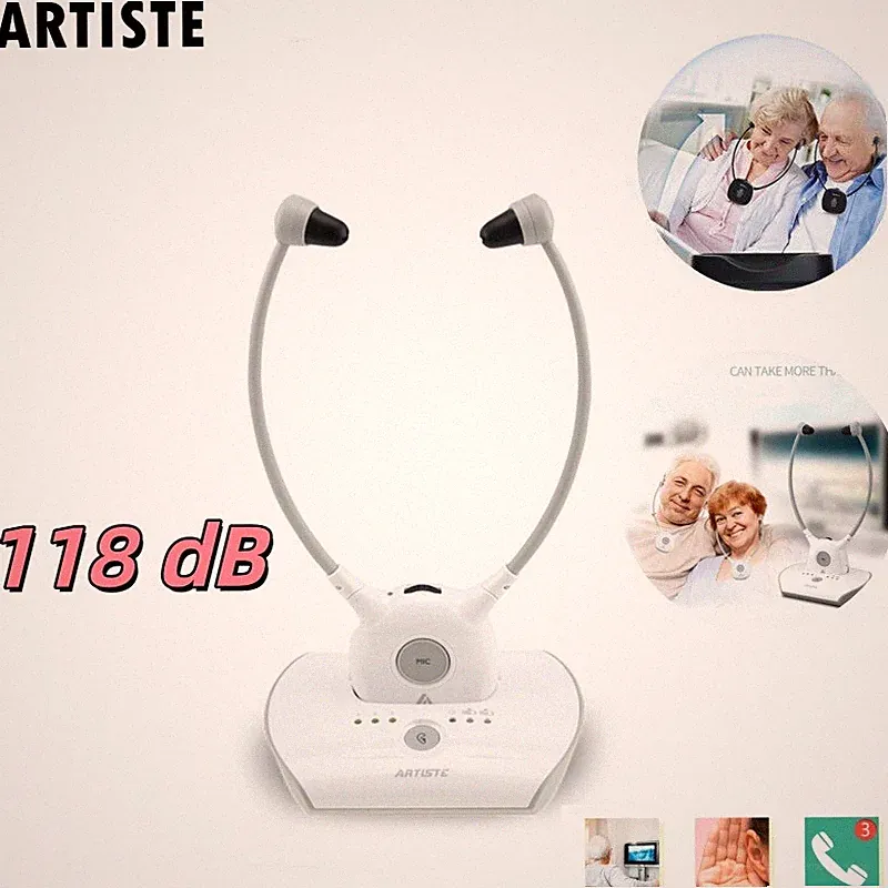 118dB Kinnbügel Kopfhörer Senioren Funkkopfhörer 2 Akku für TV Musik kabellos