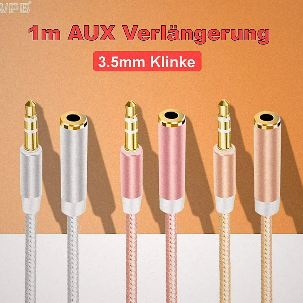 1m Nylon Audio Stereo Kopfhörer Verlängerungskabel 3,5mm Klinke Stecker > Buchse