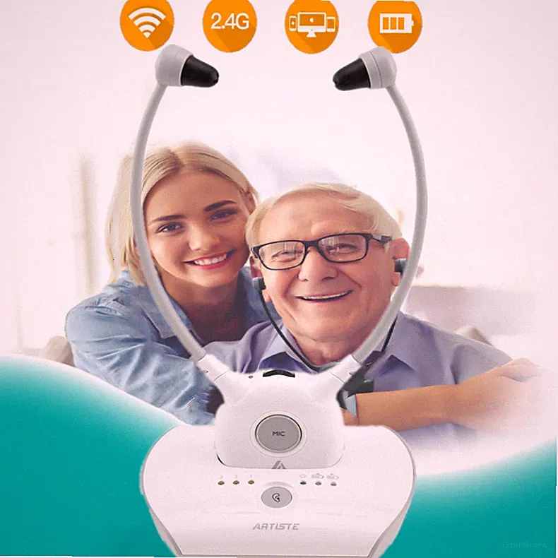 2.4G Senioren Funkkopfhörer Kinnbügel Kopfhörer mit 2 Akku für TV Musik Kabellos