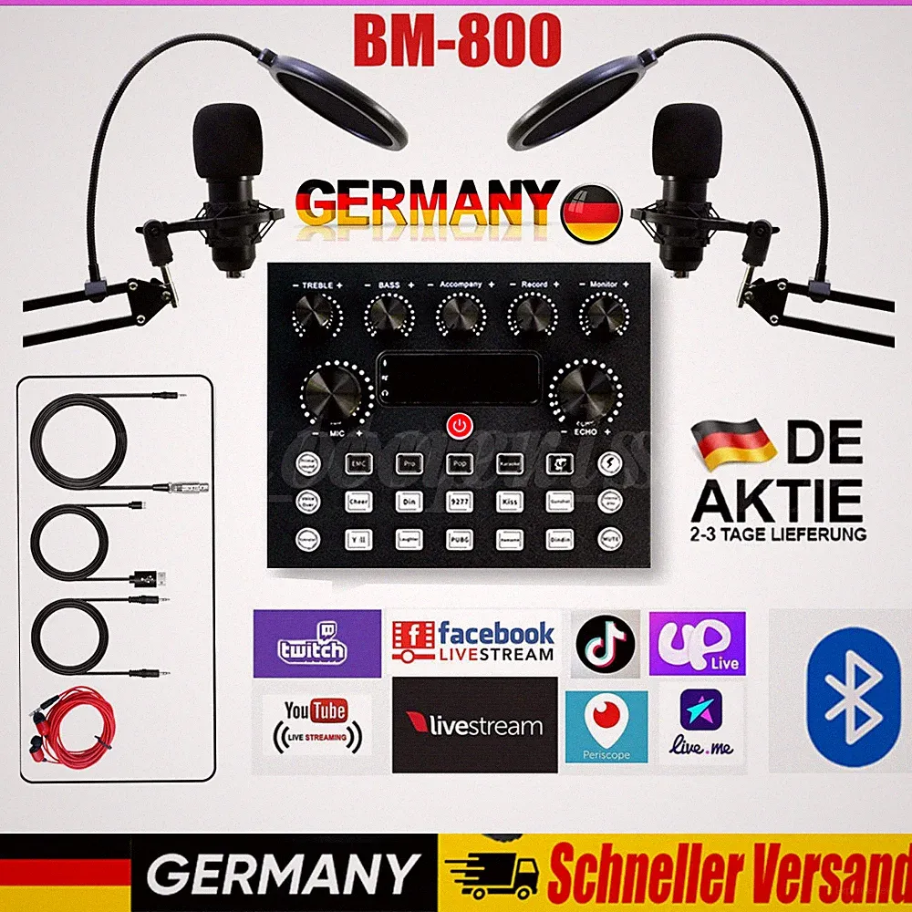 2 Aufnahme Studio Set + Mixer Kopfhörer BM-800 für Heimstudio Podcast Aufnahmen