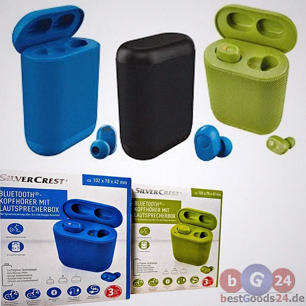 2-in-1 Bluetooth Kopfhörer & Lautsprecher In-Ear 1000mAh Powerbank Blau-Grün