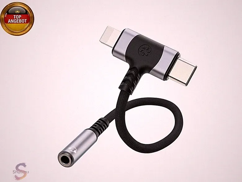 2-IN-1 USB C + Lightning Klinke Adapter, auf 3,5 mm Kopfhöreranschluss Audio