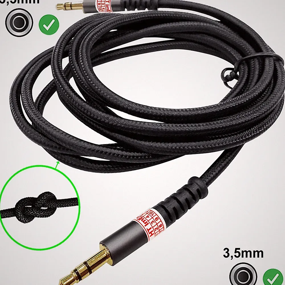 2 m Nylon-Audiokabel mit 2 x 3,5-mm-Stereo-Klinkensteckern, AUX, HiFi, Kopfhörer
