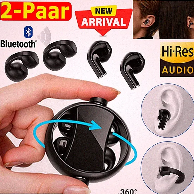 2 Paar TWS Kopfhörer 360° Drehbar Kabelloses Laden In-Ear Ohrclips Bluetooth