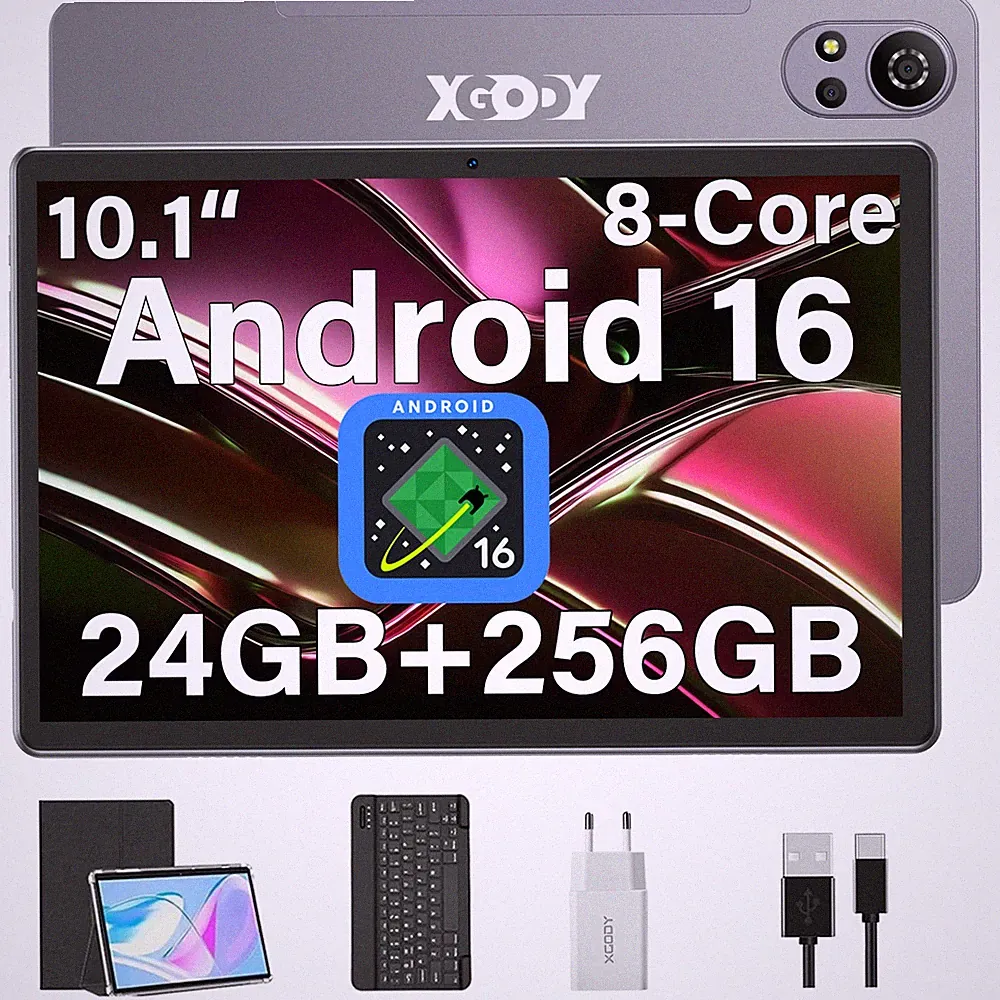 2026 Neu Tablet Android 16 24GB RAM+256GB 8000mAh 10.1 Zoll 4G LTE 2SIM WlFl IPS
