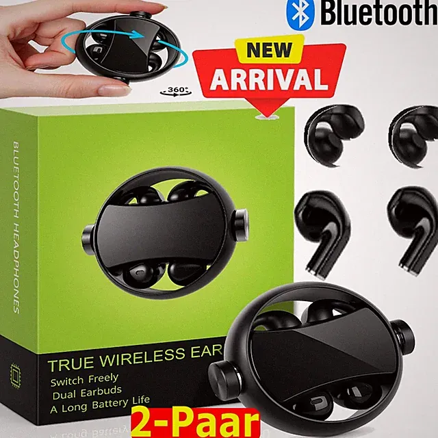 2in1 TWS Kopfhörer 360° Drehbar In-Ear Ohrclips 2 Paar Bluetooth ENC