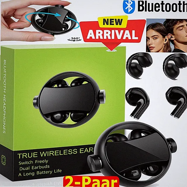 2in1 TWS Kopfhörer In-Ear Ohrclips 360° Gyroskop Bluetooth ENC Wireless Laden