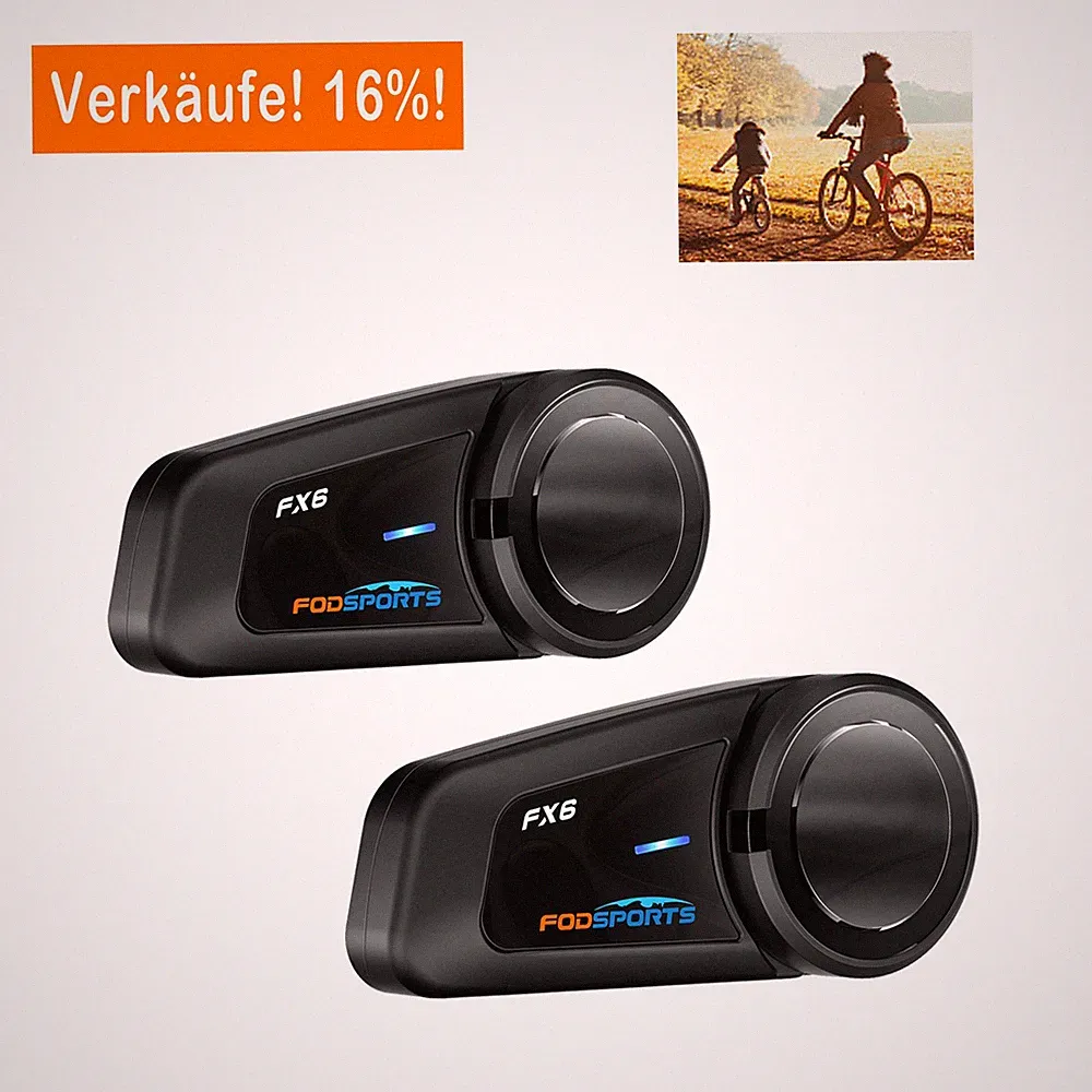 2X FX6 1000M Motorradhelm Gegensprechanlage Bluetooth FM Sprachsteuerung