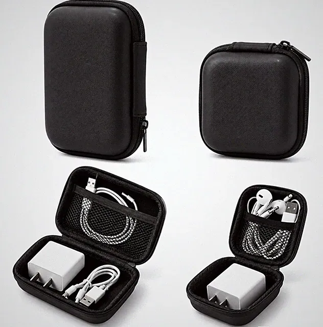 2x Kabeltasche Organizer Schwarz EVA Case USB Kopfhörer Ladegerät Reise Zubehör