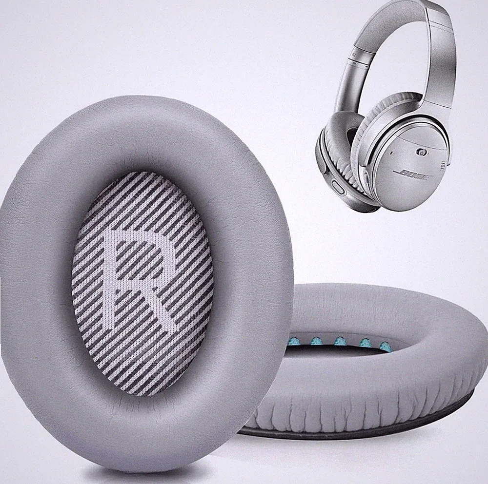 2X Ohrpolster für Bose Quietcomfort QC35 wireless II Kopfhörer Kunstleder Grau
