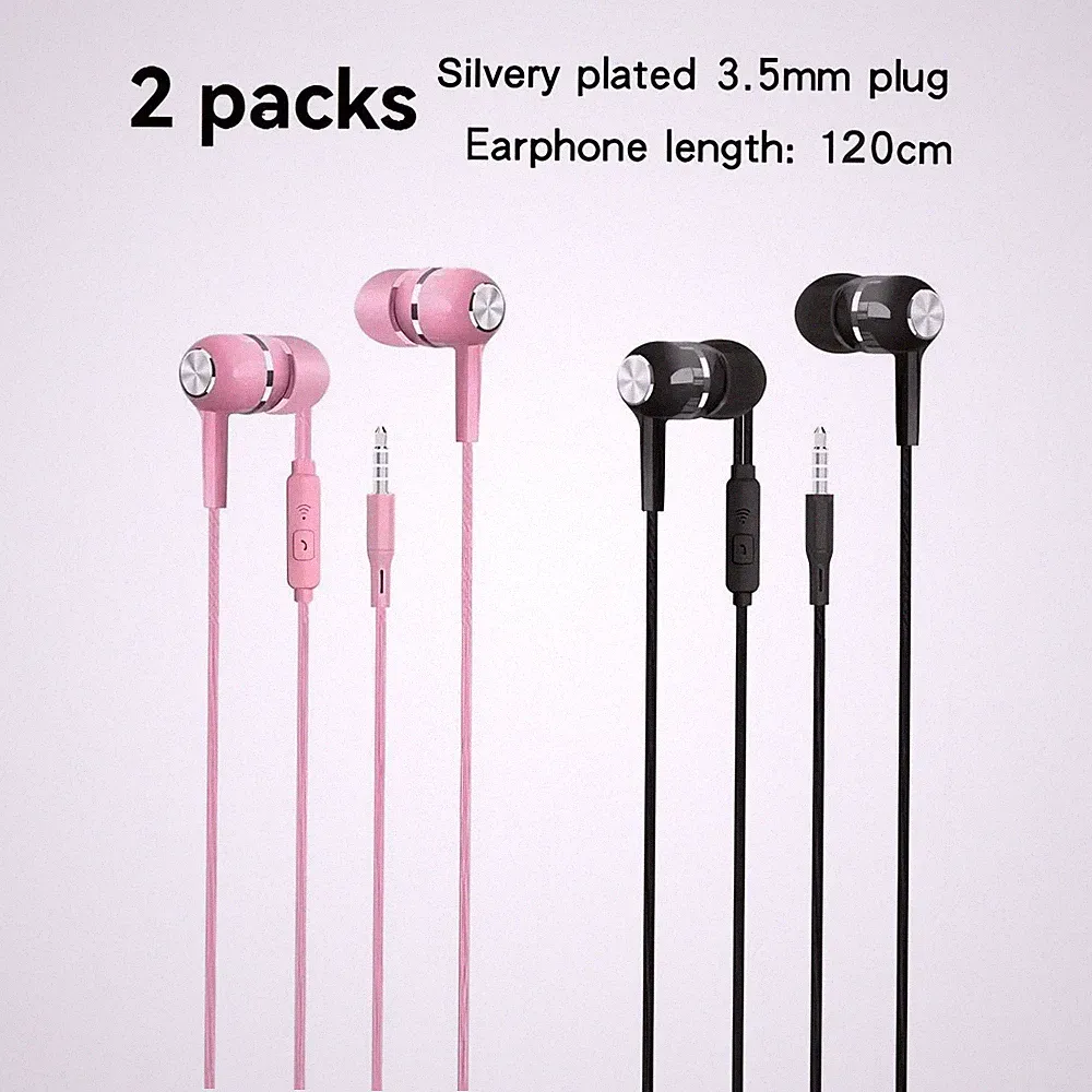 3,5mm In-Ear Kopfhörer mit Mikrofon Bass HiFi Stereo Sport Headset 2 Stk