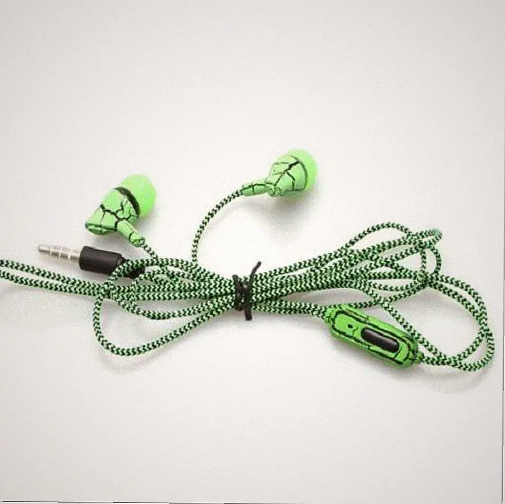 3,5mm In-Ear Kopfhörer mit Mikrofon - Crack-Muster & Textildraht grün