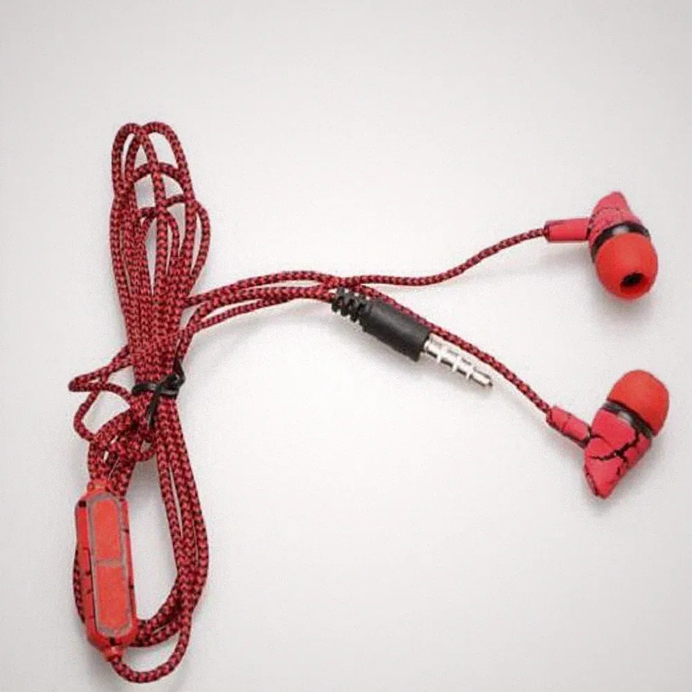 3,5mm In-Ear Kopfhörer mit Mikrofon - Crack-Muster & Textildraht rot