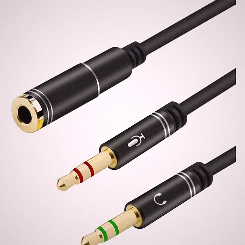 3,5mm Klinke Y Adapter Kopfhörer Splitter Microfon Kabel Laptop PC Schwarz