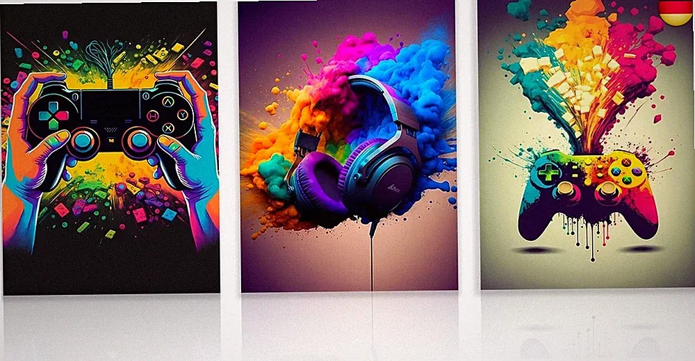 3 Stück Gaming Wandbilder, Bunte Kopfhörer Gamepad Bilder, Videospiel Poster für