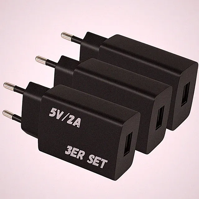 3 Stück USB Netzteil Netzgerät Ladegerät 2A 5V 10W Steckernetzteil USB-A Buchse