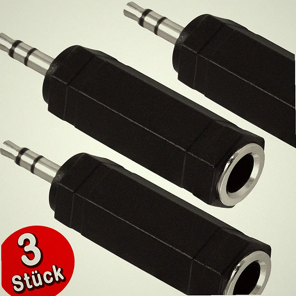 3 x Klinke Adapter - 3.5mm auf 6.35 mm Stereo, Kopfhörer kleine auf große Klinke