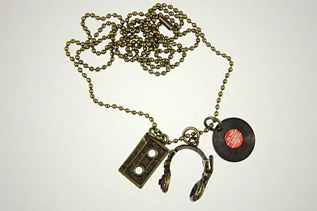 3er Set DJ Musiker Kette Halskette Miniblings 80cm Kopfhörer LP Tape Bronze