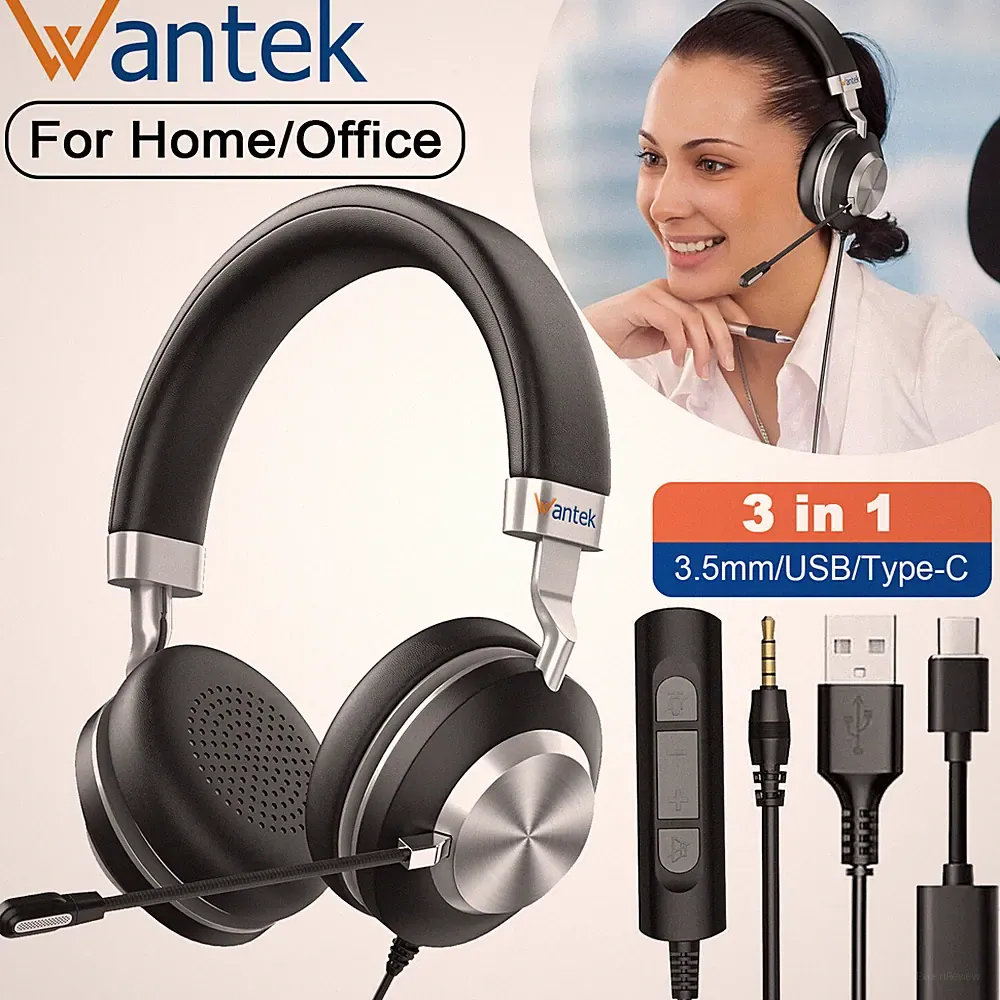 3in1 Headset 3.5mm/USB/Type-C Kopfhörer Mit Kabel Mikrofon für PC/Laptop/Handys