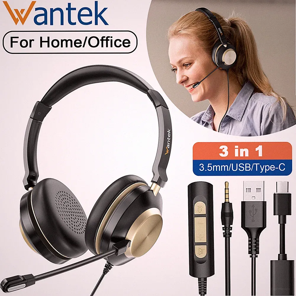 3in1 Headset 3.5mm/USB/Type-C mit Kabel Mikrofon Kopfhörer für PC/Laptop/Handys