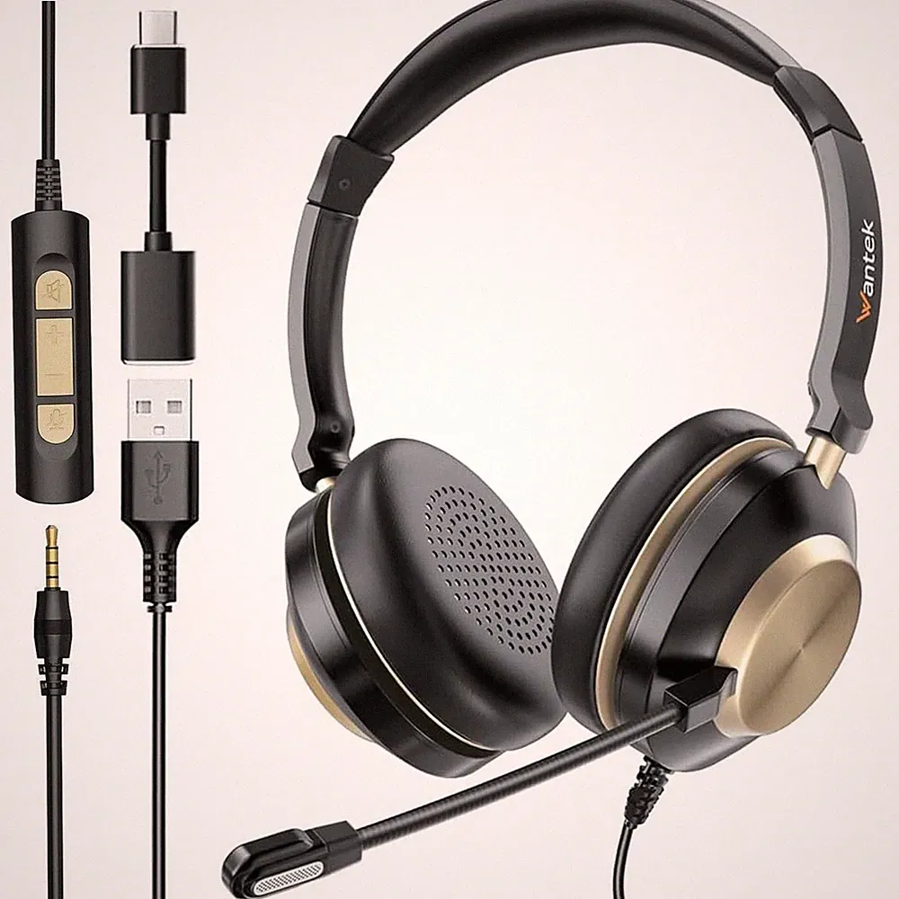 3in1 Headset USB/USB-C/3.5mm Kopfhörer mit Kabel Mikrofon für PC/Laptop/Handys