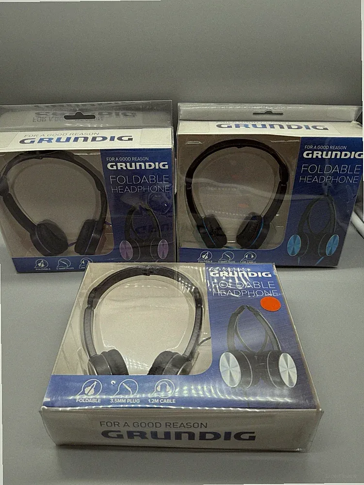 3x Grundig Kopfhörer Faltbar am Ohr Kabelgebunden Lila Blau Silber Neu OVP