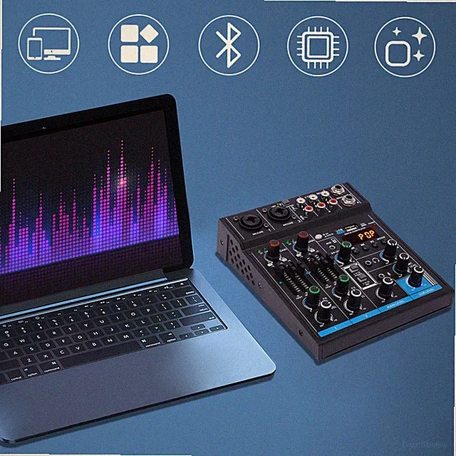 4-Kanal Audiomischer USB Live Studio Mischpult DJ Konsole Bluetooth Mixer DHL