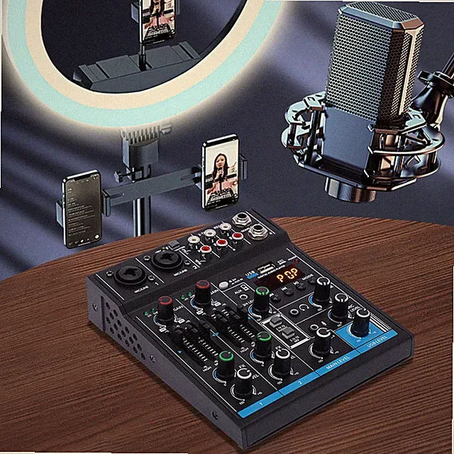 4 Kanal Bluetooth Mixer Mikrofoneingang Stereo Mischer Live Studio Audio Mischer