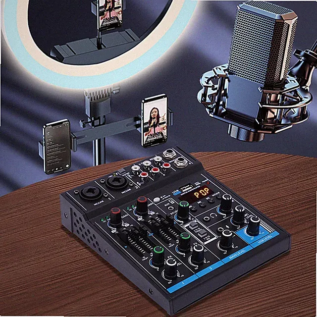 4 Kanal bluetooth Mixer USB Live Studio Audio Mischpult DJ Konsole Soundboard DE