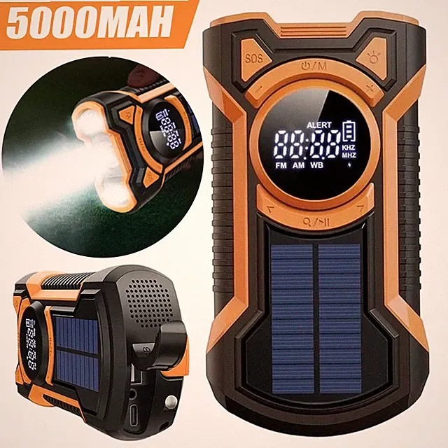 5000mAh Solar Radio Kurbelradio Notfall USB Mit Handyladefunktion Taschenlampe!