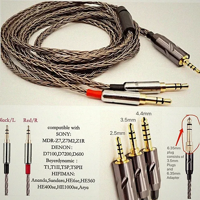 6N Occ Silver Plated Balanced Cable For SONY Denon Beyerdynamic HIFIMAN 4.6ft