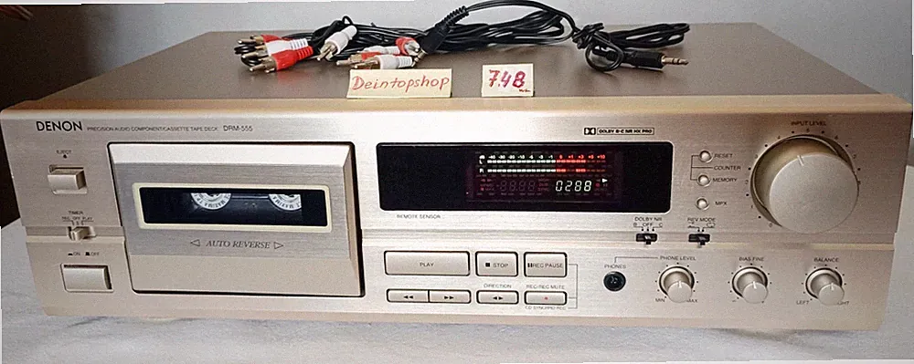#748 Kassettendeck Denon DRM-555 in champagner, mit Kabel