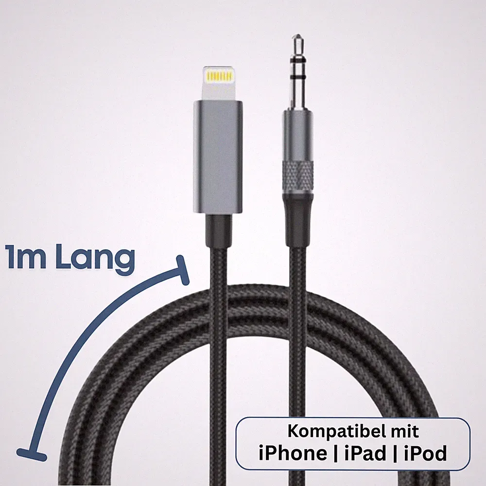 8-Pin auf zu 3,5mm Klinke Audio AUX Adapter Kabel Kopfhörer HiFi Sound Apple