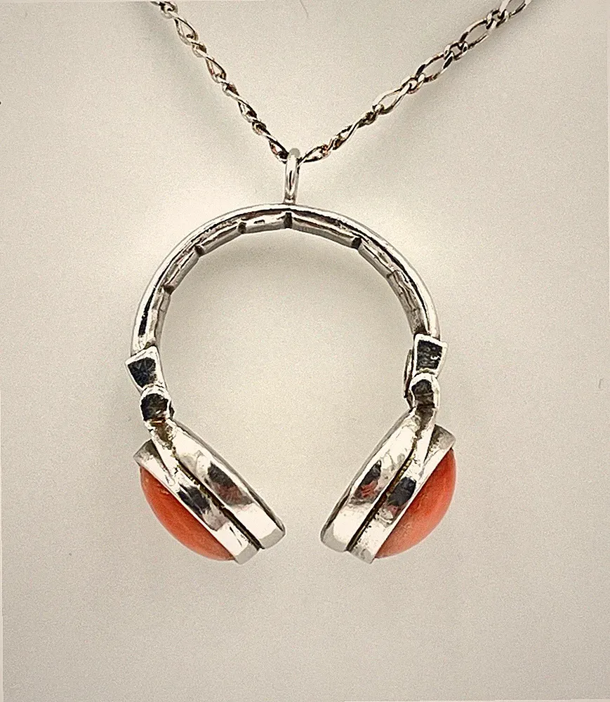 925 Silber Kopfhörer Anhänger mit natürlicher roter Koralle 10mm | Italy