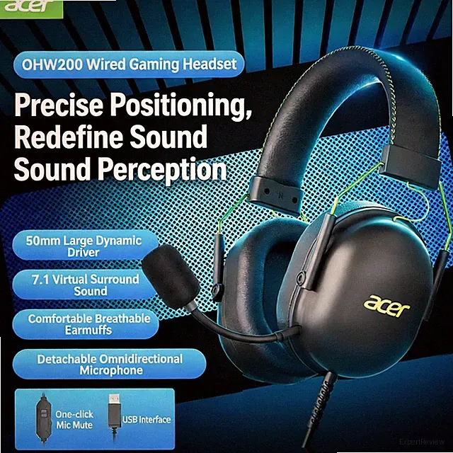 Acer OHW200 Gaming Headset mit USB 7.1 Surround Sound und abnehmbarem Billig24