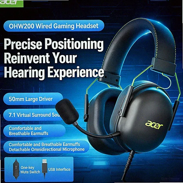 Acer OHW200 Kabelgebundenes Gaming Headset mit USB 7.1 Surround Sound Billig24