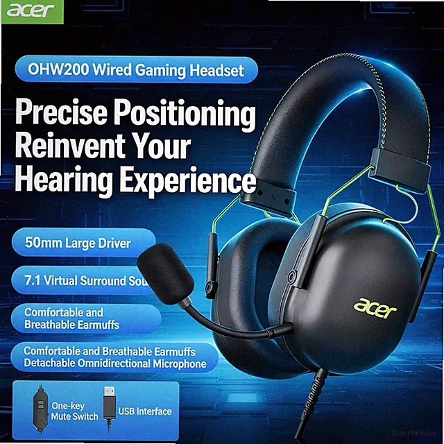 Acer OHW200 Kabelgebundenes Gaming Headset mit USB 7.1 Surround Sound Billig24