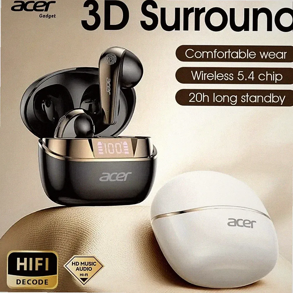 ACER Original TWS In-Ear Kopfhörer –Hi-Fi Sound, LED Display, Gaming Low Latency