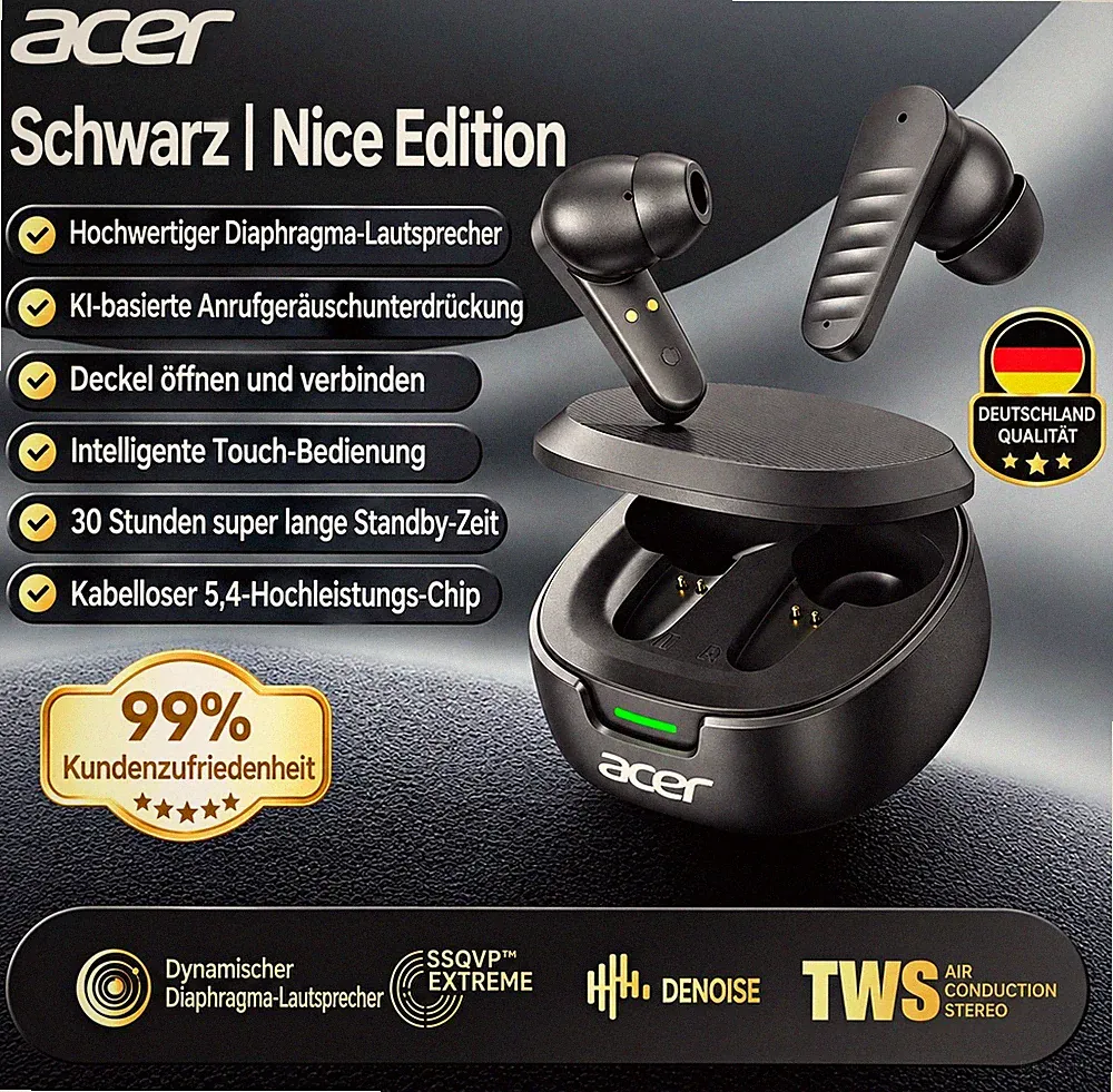 Acer TWS, Bass, Stereo, ANC, Sport, Gaming, HiFi, Touch, Low-Latency, Geschenk