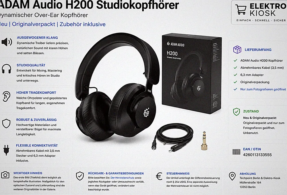 ADAM Audio H200 Studiokopfhörer Headset 32 Ohm Dynamic Over Ear Kopfhörer 🔥NEU