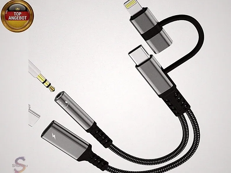 Adapter USB C auf 3.5mm Kopfhörer Klinke AUX Lightning Audio Kabel Laden