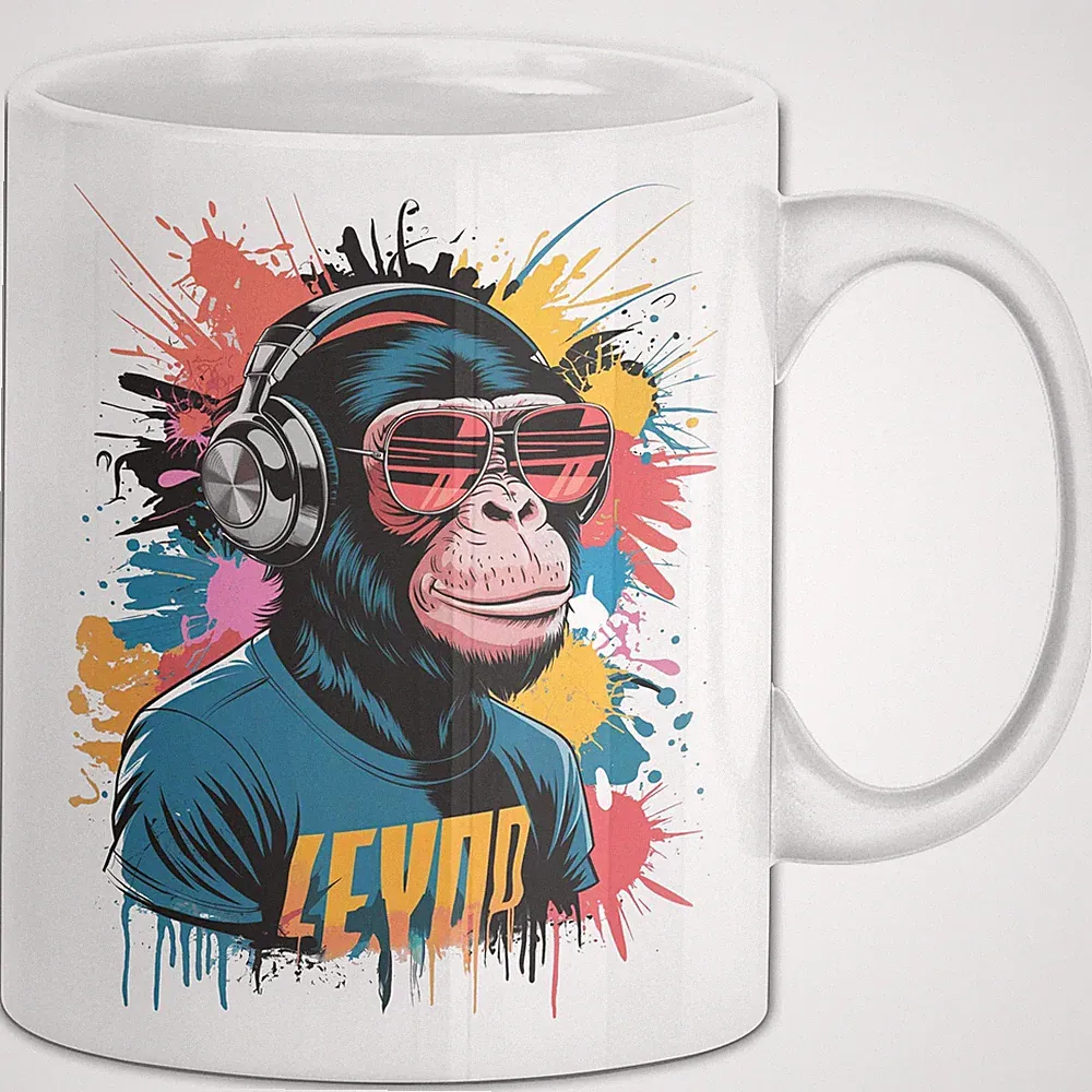 Affe Tier Kopfhörer Sonnenbrille Tasse Geschenk Lustige Geschenkidee Spruch