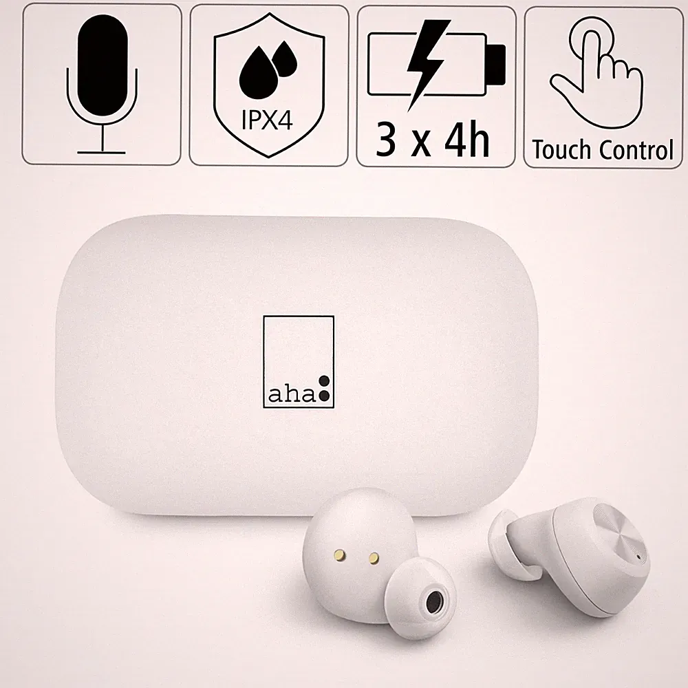 aha In-Ear Buds True Wireless Kopfhörer Bluetooth Headset Mikrofon + Ladeschale
