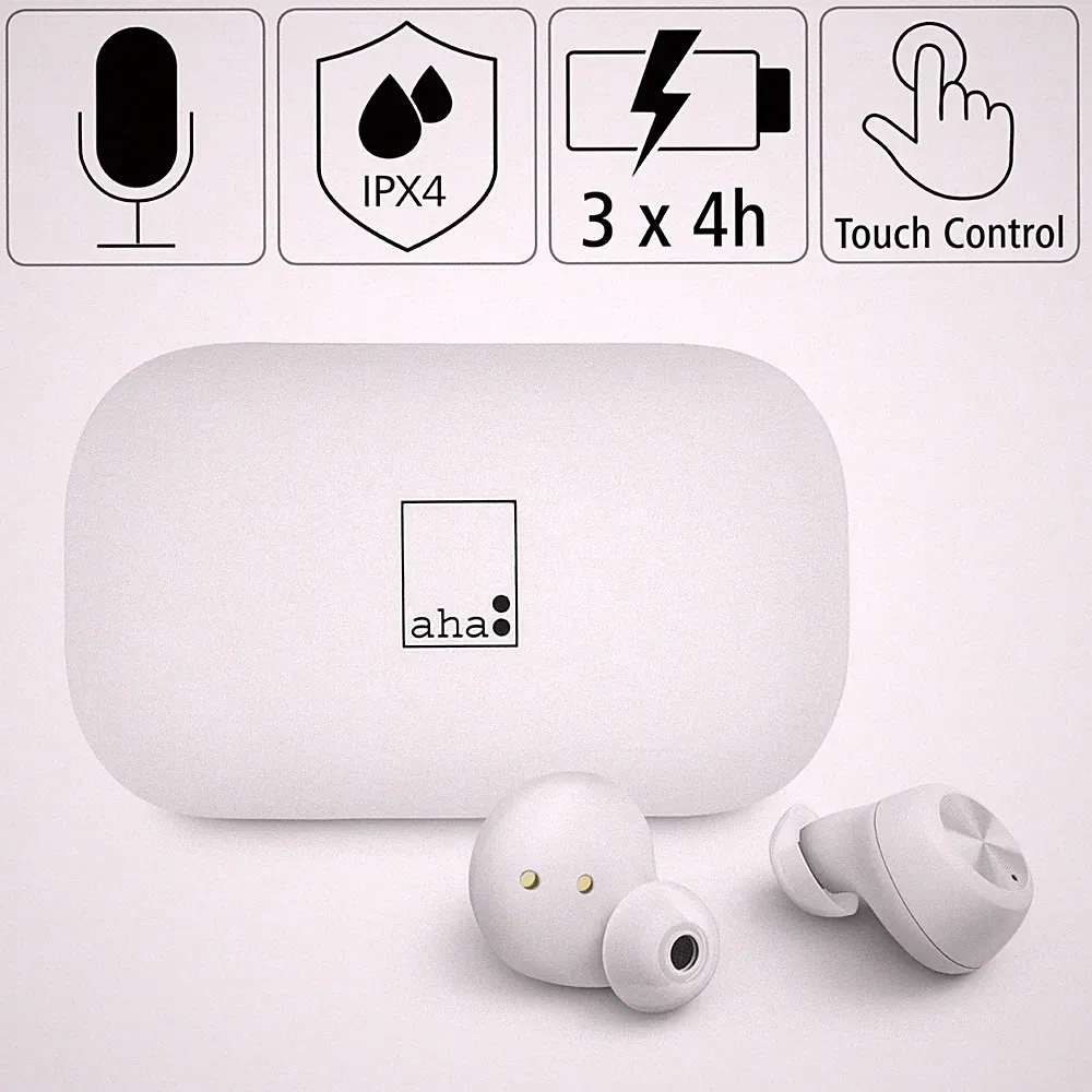 aha In-Ear Buds True Wireless Kopfhörer Bluetooth Headset Mikrofon + Ladeschale