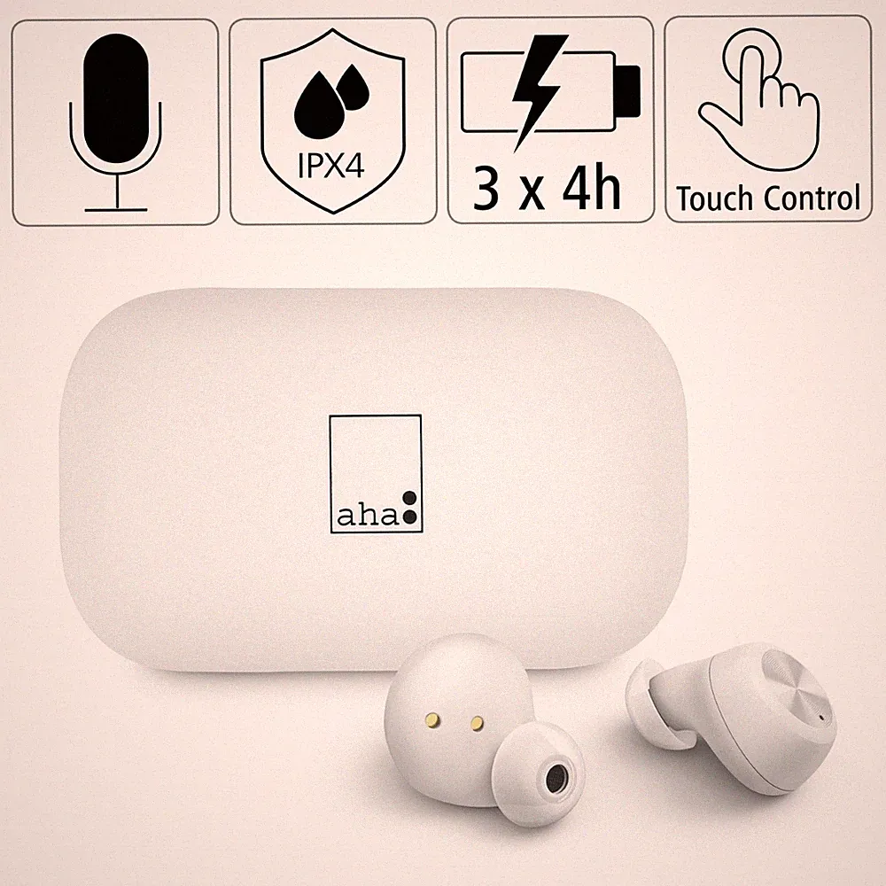 aha In-Ear Buds True Wireless Kopfhörer Bluetooth Headset Mikrofon + Ladeschale