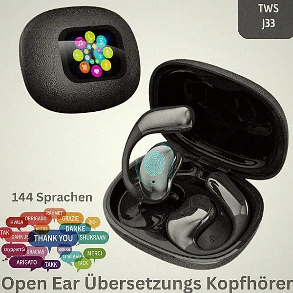 AI Übersetzer Kopfhörer Bluetooth Sprachübersetzer 144 Sprachen Echtzeit App J33