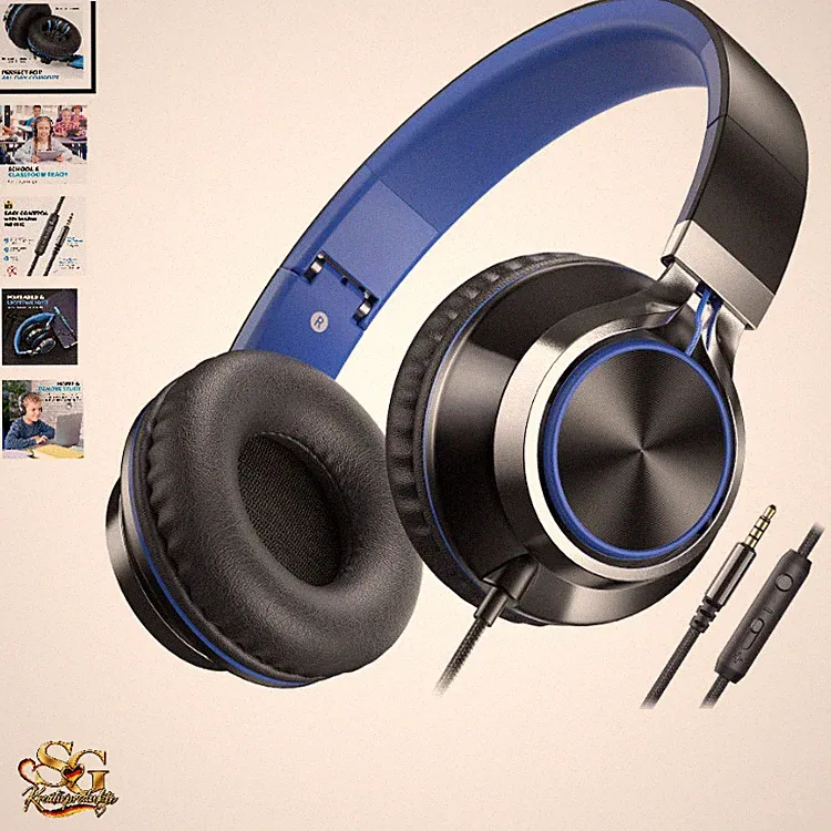 AILIHEN C8 Kopfhörer On-Ear mit Kabel und Mikrofon 3,5mm Faltbar Schwarz Blau