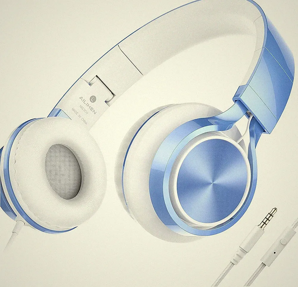 AILIHEN MS300 Kopfhörer mit Kabel und Mikrofon für Chromebook Blau f