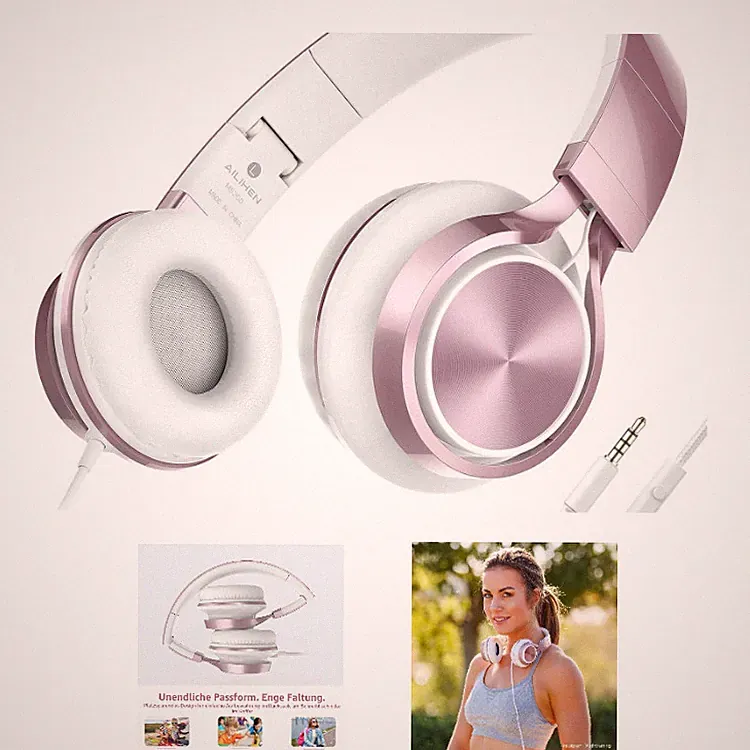 AILIHEN MS300 Kopfhörer mit Kabel und Mikrofon für Chromebook RoséGold